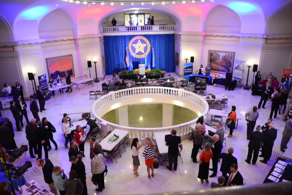 A wide shot of NFIB Small Business association event at the Oklahoma State Capitol building